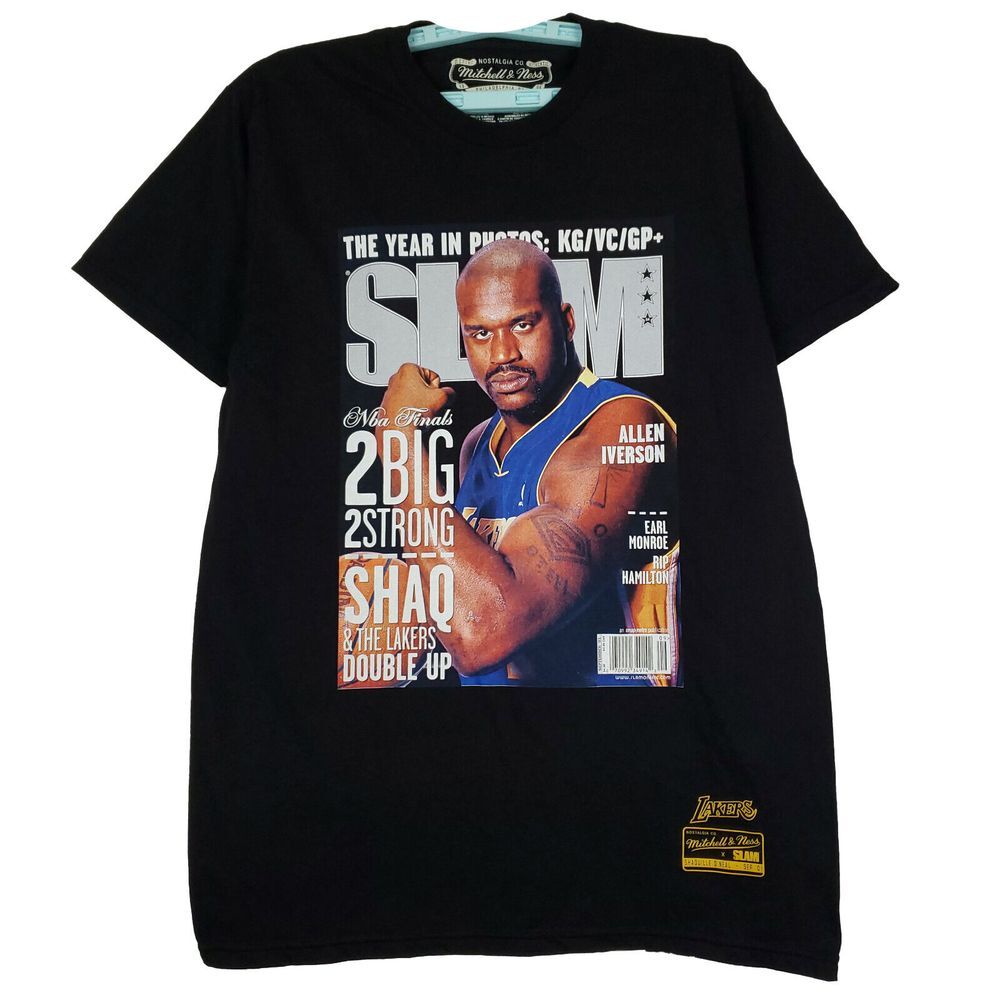 SLAM Shaquille O'Neal Lakers Mitchell & Ness NBA M Medium Shirt Black New